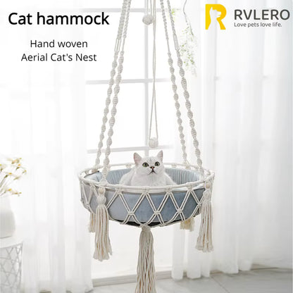 Handmade Cotton Rope Hanging Pet Hammock – Cozy Indoor Cat Swing