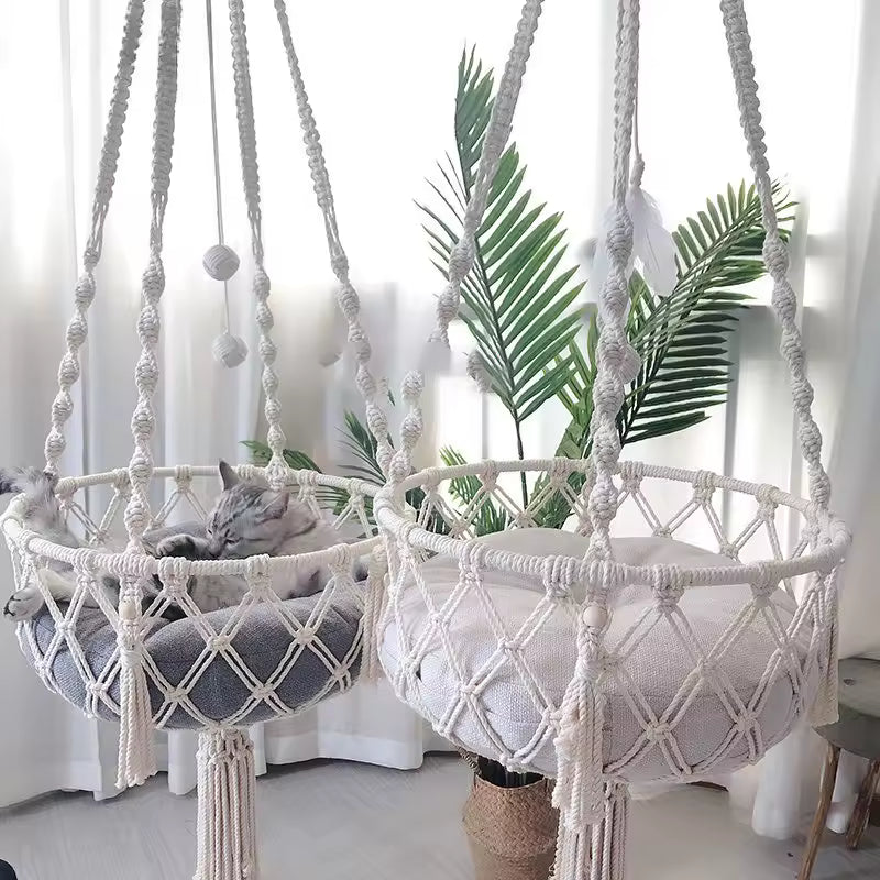 Handmade Cotton Rope Hanging Pet Hammock – Cozy Indoor Cat Swing
